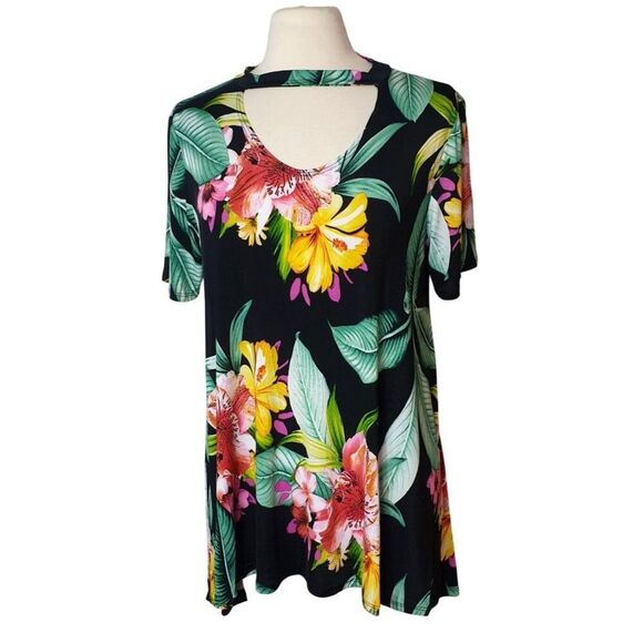 Lovely J Womens Hawaiian Top L Cut-Out Neck Handkerchief Stretch Soft Tunic - Picture 1 of 7